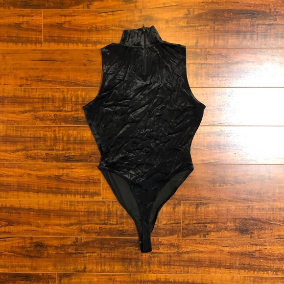 Arlotta Black Crushed Velvet Unitard Body Suit sz M/44 - Picture 4 of 4